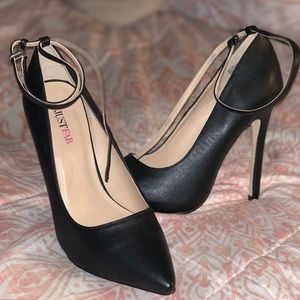 Black pointed toe heels